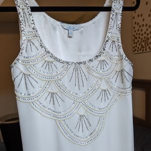 ModCloth Off White Silver Sequin Beaded Tank